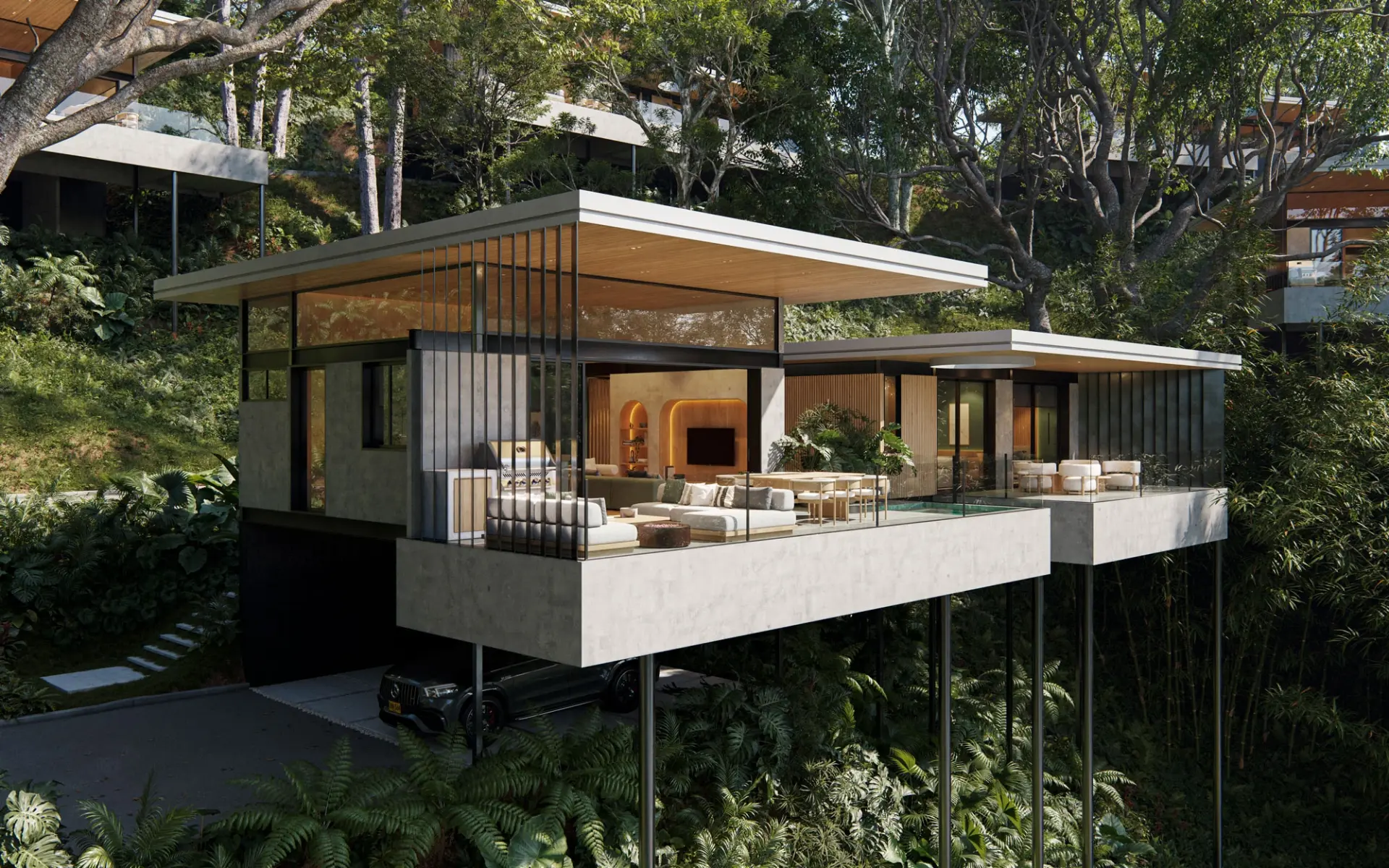 Bahari home cantilevered over the forest in Guatapé