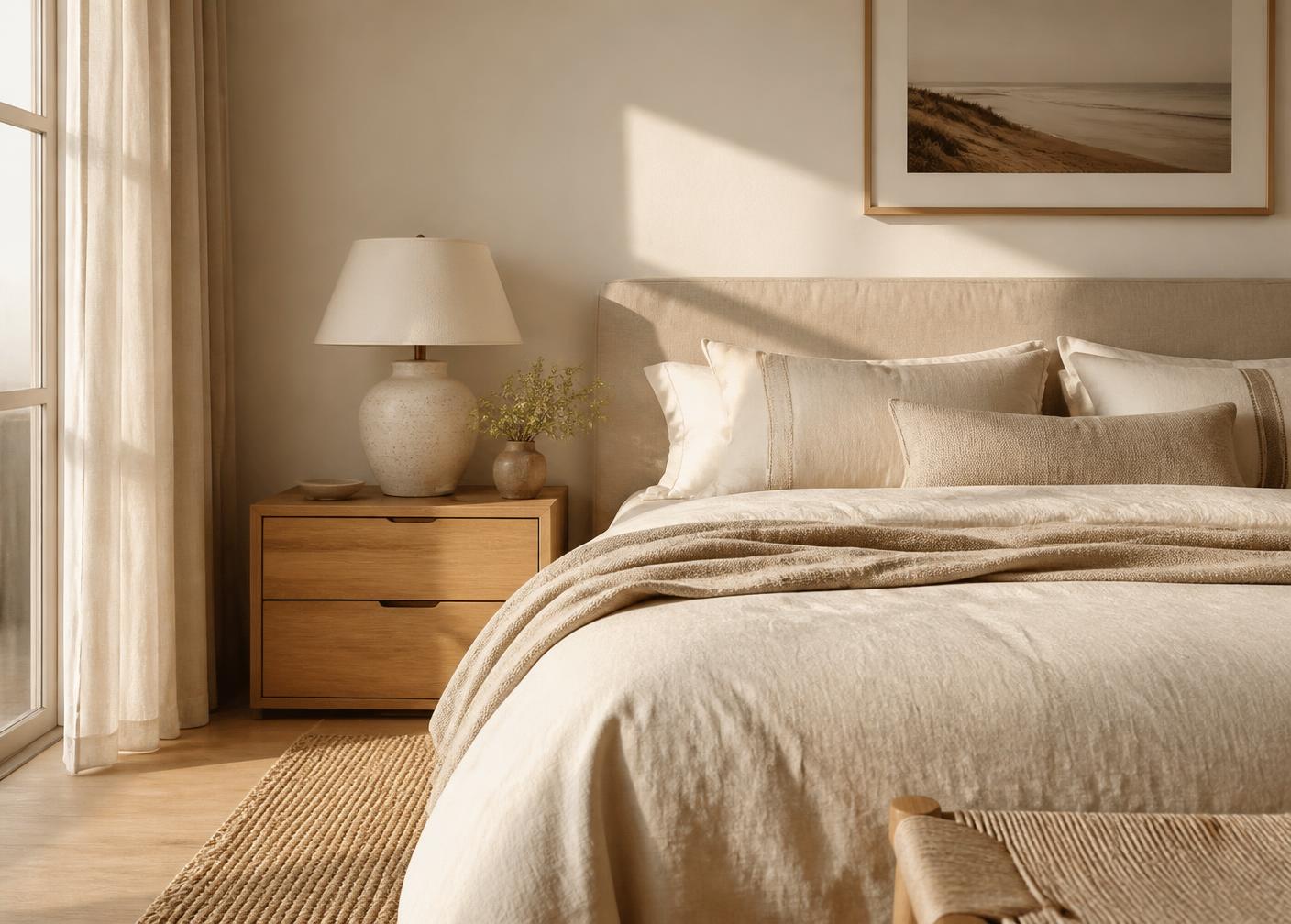 Sand-toned bedroom