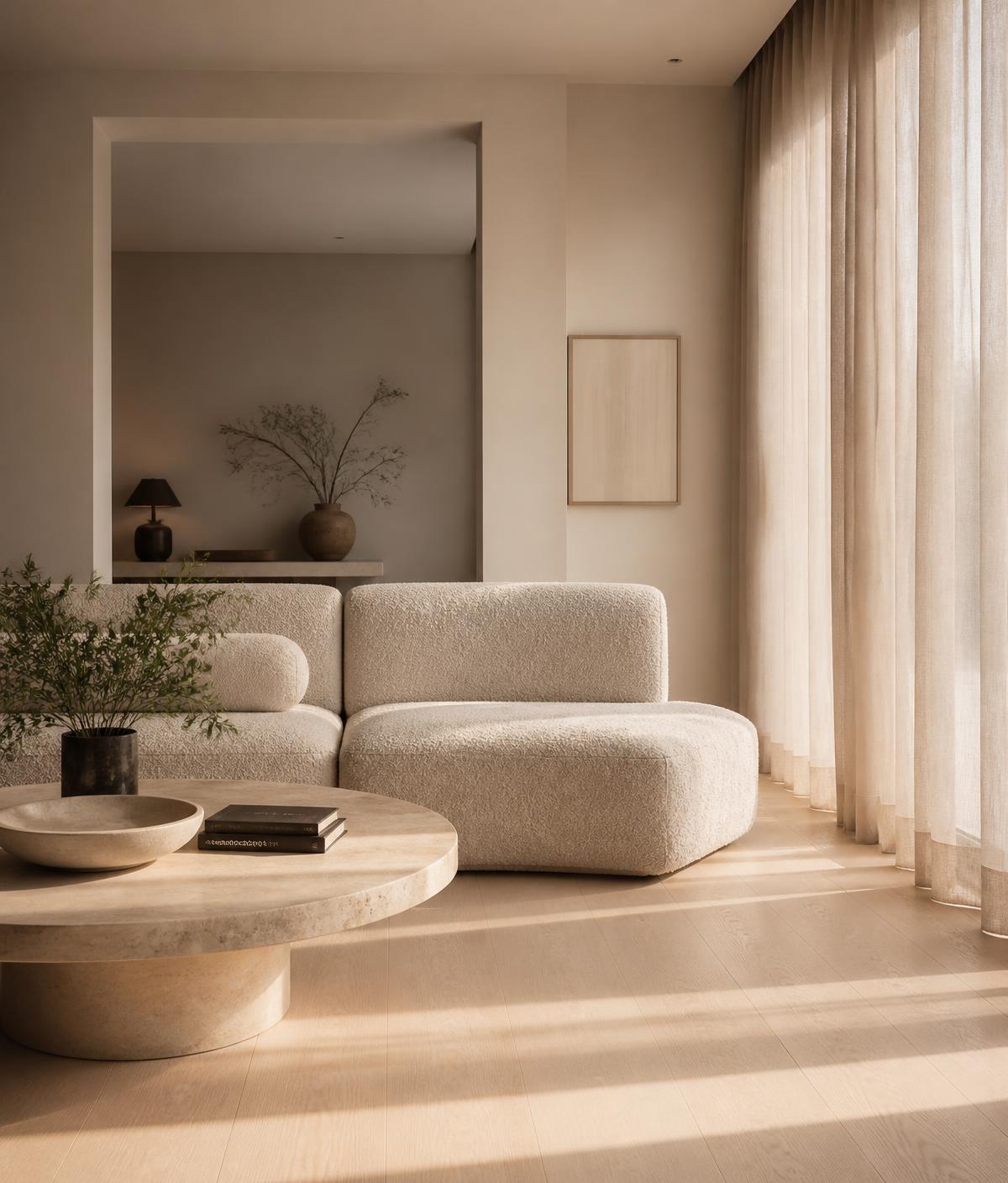 Minimalist beige living room