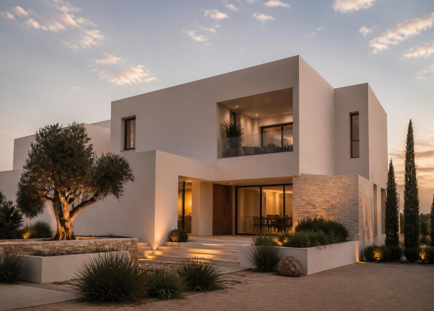 Modern villa at dusk